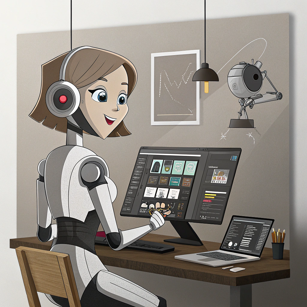 Sage-friendly-female-robot-that-focuses-on-video-editin